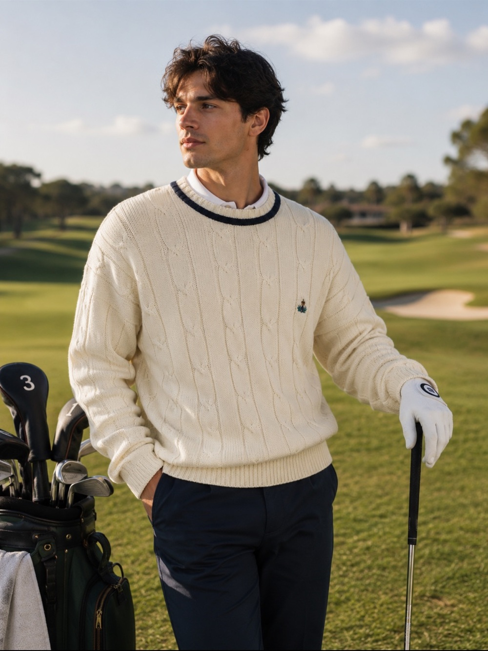 Vintage Cream Cotton Cable Knit Scottish Golf Sweater Men’s 2XT